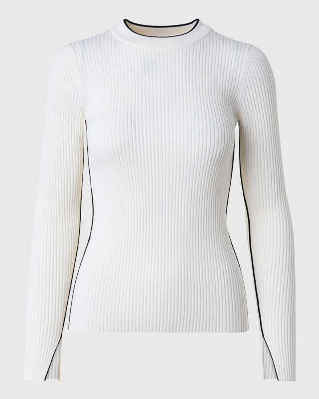 Contrast-Piping Slit-Cuff Rib Knit Sweater